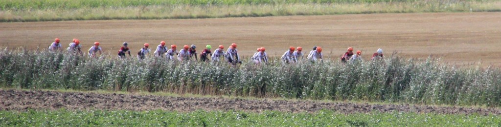 De mannen rijden door de polders.